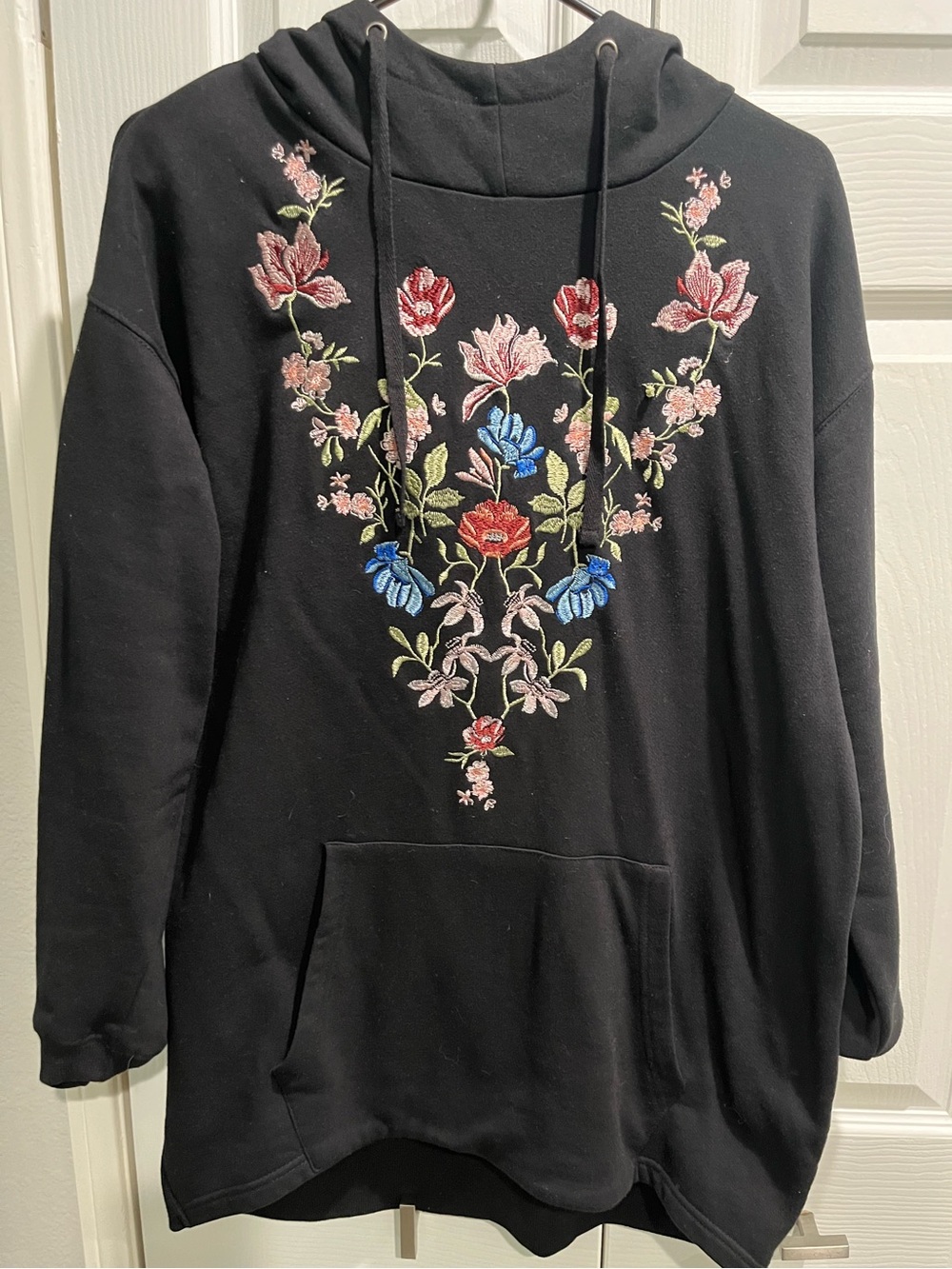 Cotton On Black Hoodie Sweater withFloral Embroidery